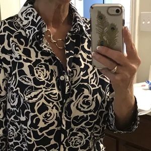 COLDWATER CREEK PM Button Down Blouse Navy/White